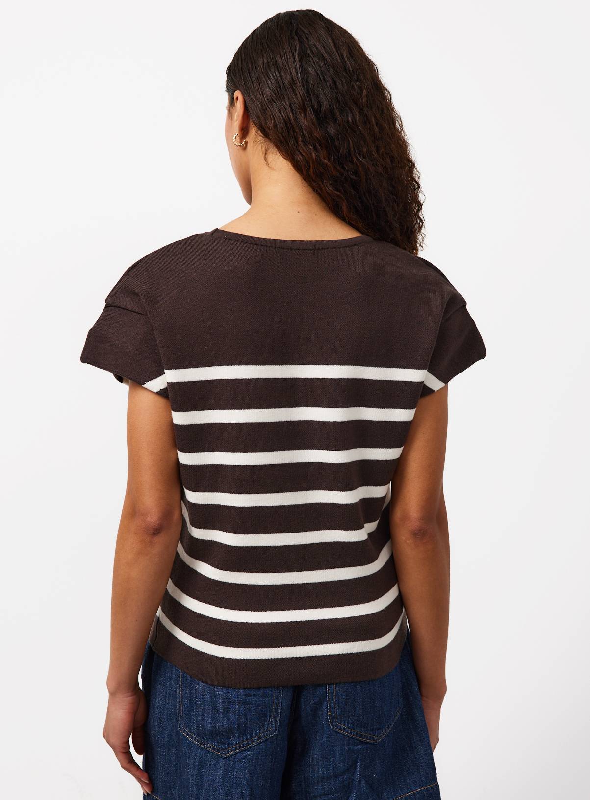 Brown Stripe Shoulder Pad Detail Knitted Top L - Image 4